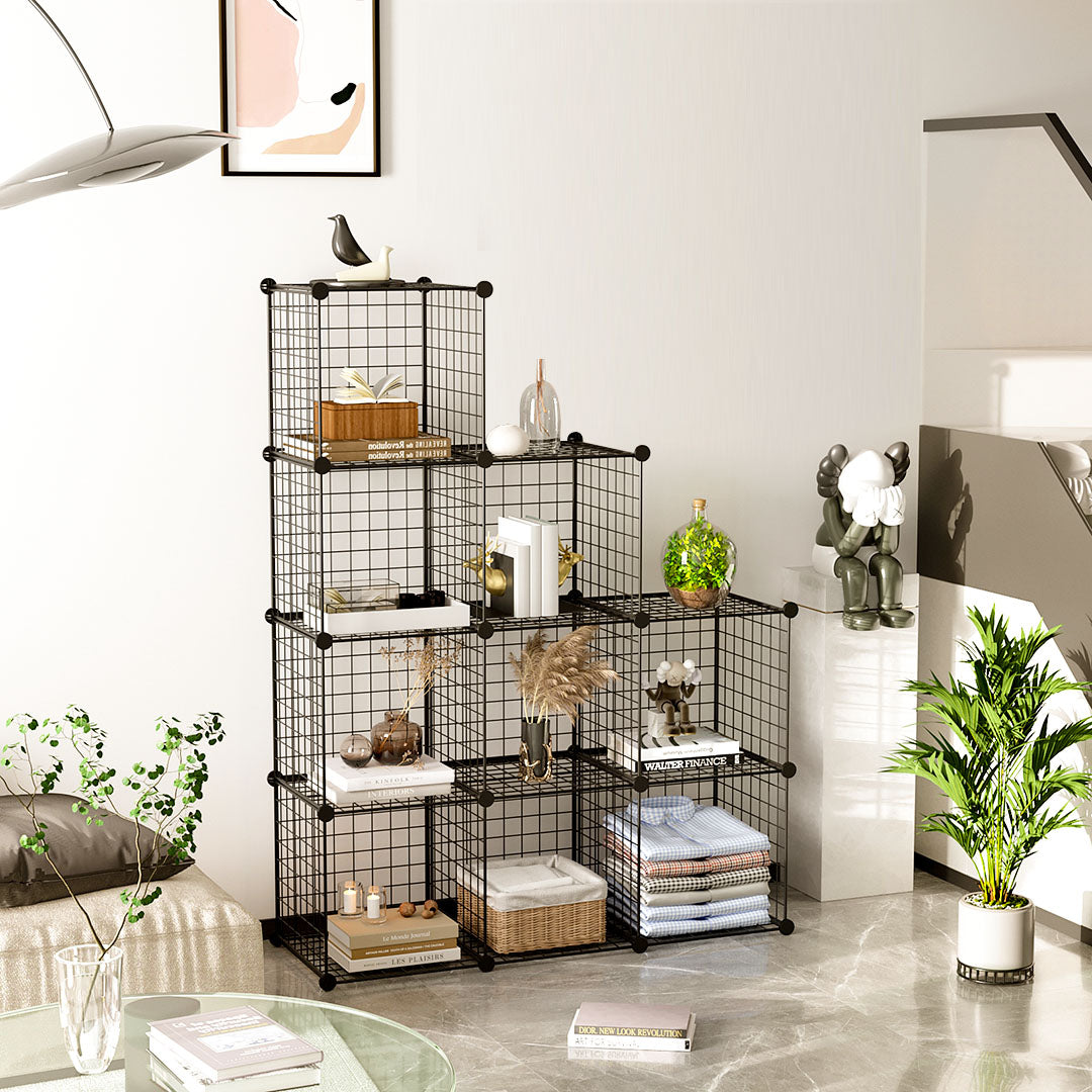 SOGA Black Portable 9-Cube 3 Column Storage Organiser Foldable DIY Modular Grid Space Saving Shelf - Cafe Supply