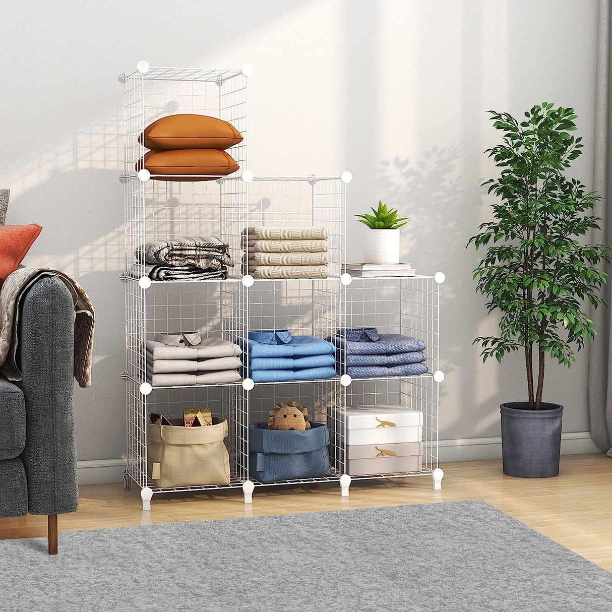 SOGA 2X White Portable 9-Cube 3 Column Storage Organiser Foldable DIY Modular Grid Space Saving Shelf 149cm - Cafe Supply