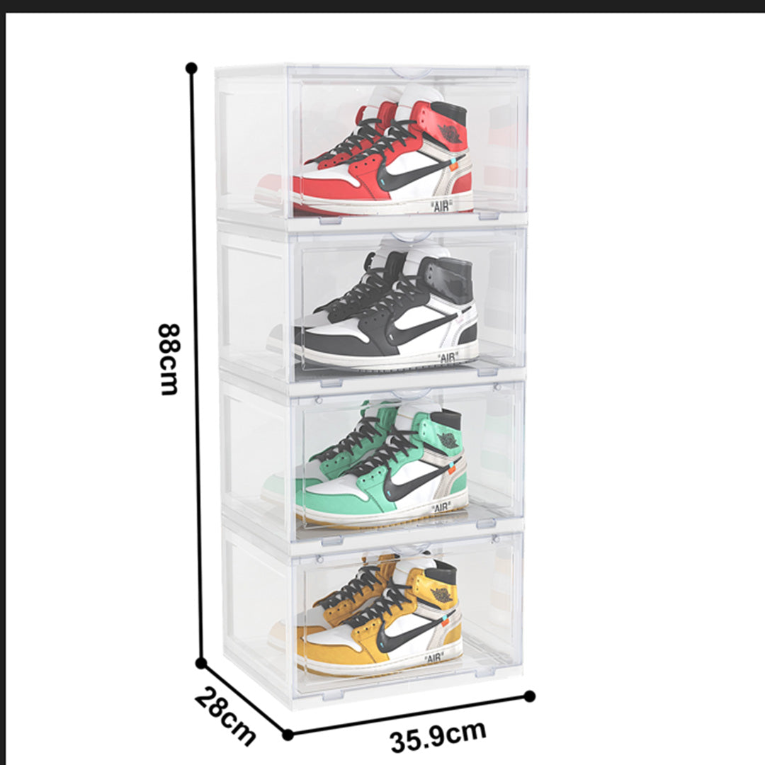 SOGA 2X 4 Tier Transparent Portable Shoe Organiser Sneaker Footwear Folding Plastic Bin Stackable Storage Box with Magnetic Door - Cafe Supply
