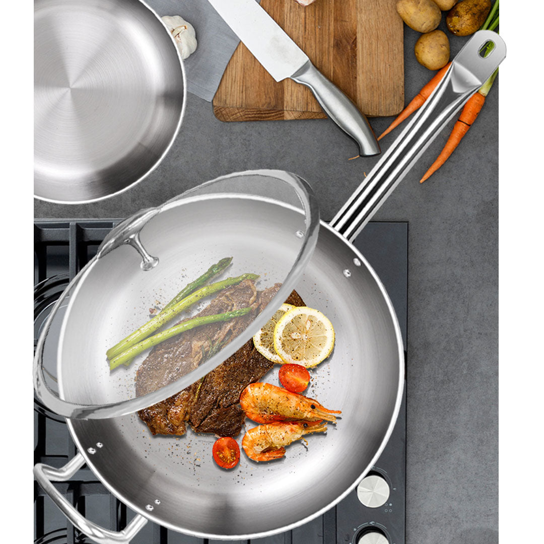 SOGA 2X 28cm Stainless Steel Saucepan Sauce pan with Glass Lid and Helper Handle Triple Ply Base Cookware - Cafe Supply
