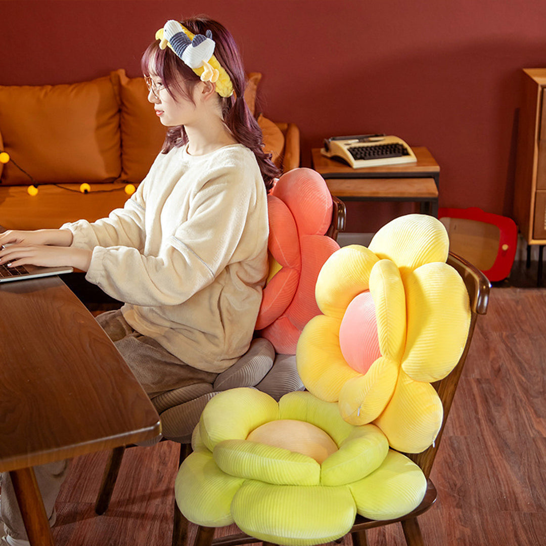 SOGA 2X Yellow Double Flower Shape Cushion Soft Bedside Floor Plush Pillow Home Decor - Cafe Supply