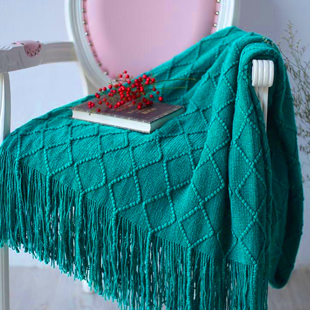 SOGA 2X Teal Diamond Pattern Knitted Throw Blanket Warm Cozy Woven Cover Couch Bed Sofa Home Decor with Tassels - Cafe Supply