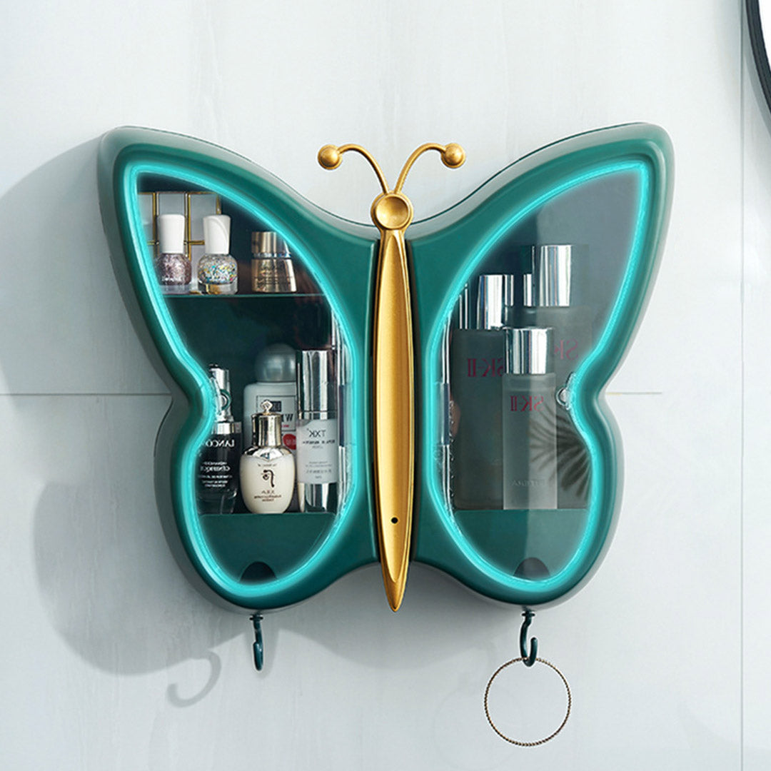 SOGA 2X Green Butterfly Shape Wall-Mounted Makeup Organiser Dustproof Waterproof Bathroom Storage Box Home Decor - Cafe Supply