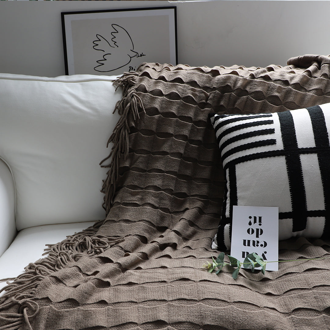 SOGA Coffee Textured Knitted Throw Blanket Warm Cozy Woven Cover Couch Bed Sofa Home Decor with Tassels - Cafe Supply