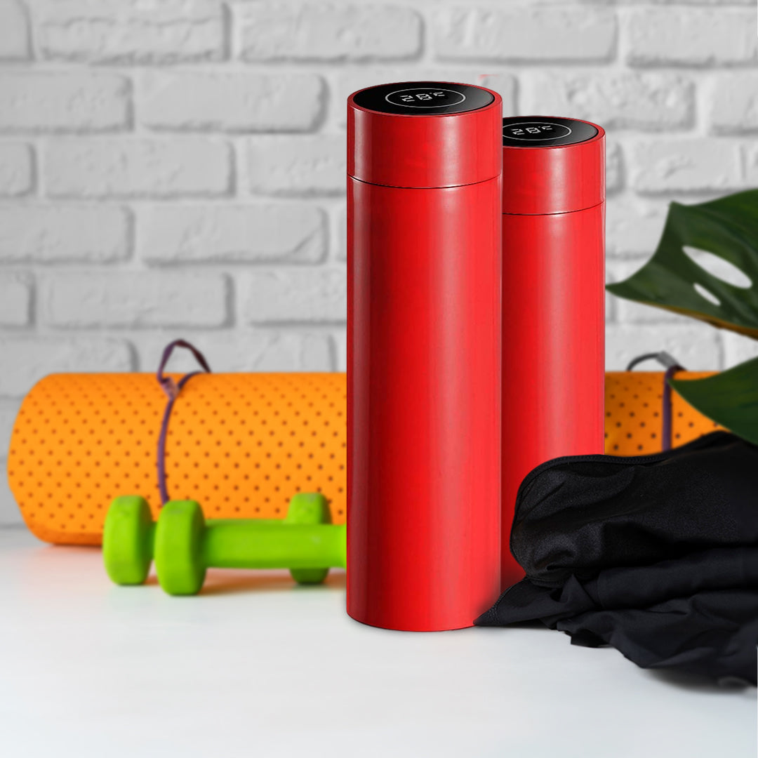 SOGA 2X 500ML Stainless Steel Smart LCD Thermometer Display Bottle Vacuum Flask Thermos Red - Cafe Supply