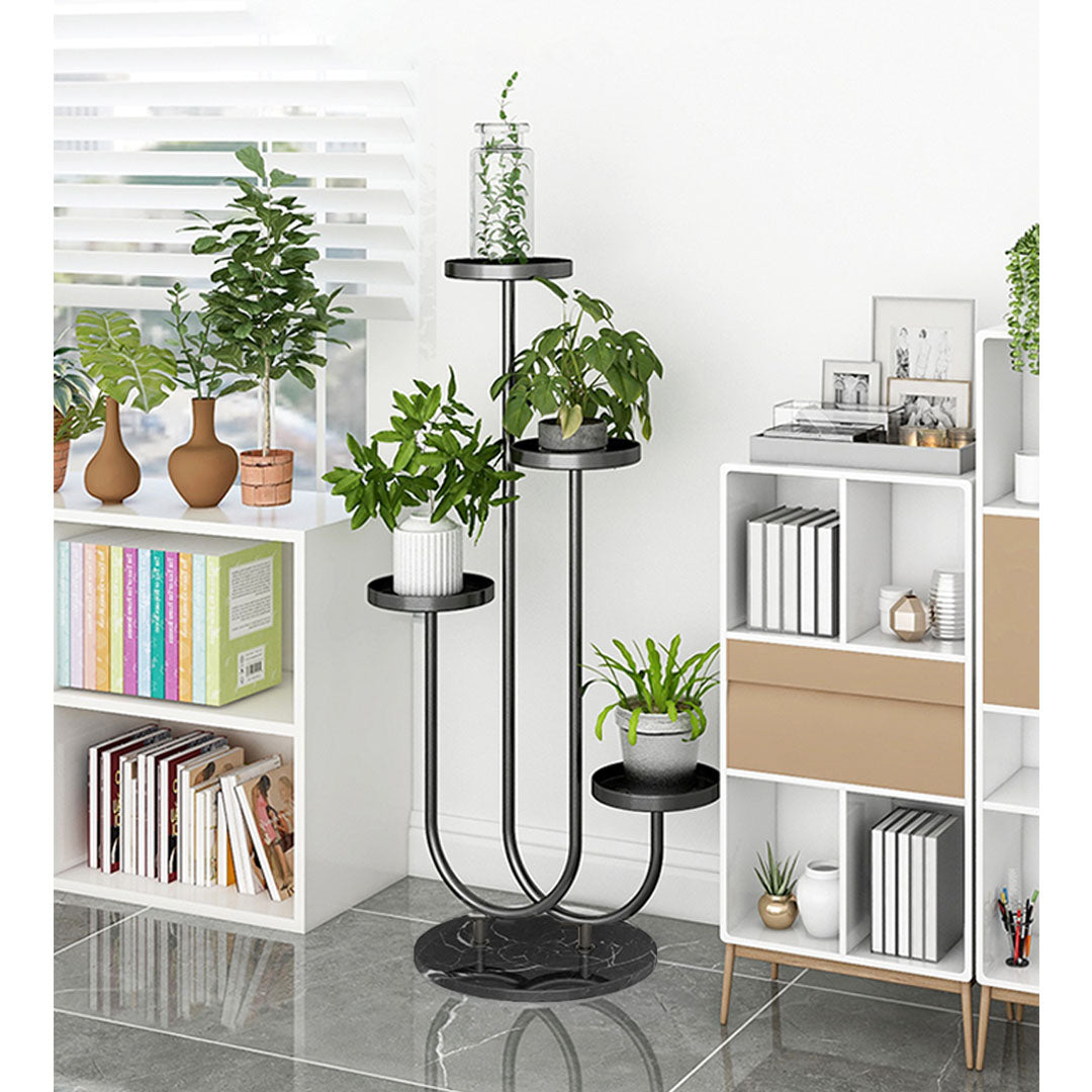SOGA 2X U Shaped Plant Stand Round Flower Pot Tray Living Room Balcony Display Black Metal Decorative Shelf - Cafe Supply
