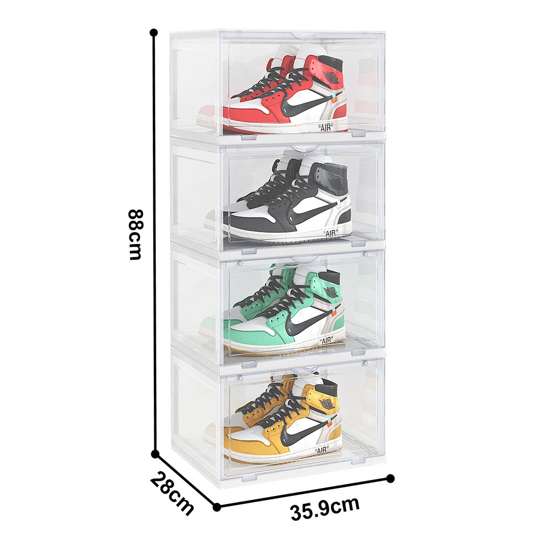 SOGA 4 Tier Transparent Portable Shoe Organiser Sneaker Footwear Folding Plastic Bin Stackable Storage Box with Magnetic Door - Cafe Supply