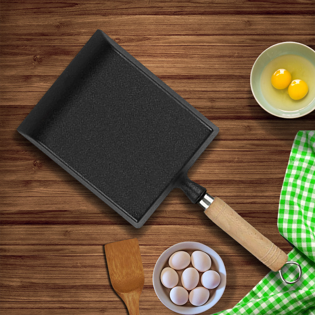 SOGA 2X Cast Iron Tamagoyaki Japanese Omelette Egg Frying Skillet Fry Pan Wooden Handle - Cafe Supply