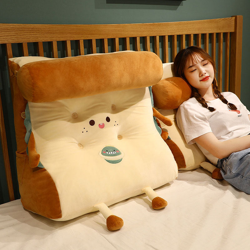 SOGA 2X Cute Face Toast Bread Wedge Cushion Stuffed Plush Cartoon Back Support Pillow Home Decor - Cafe Supply