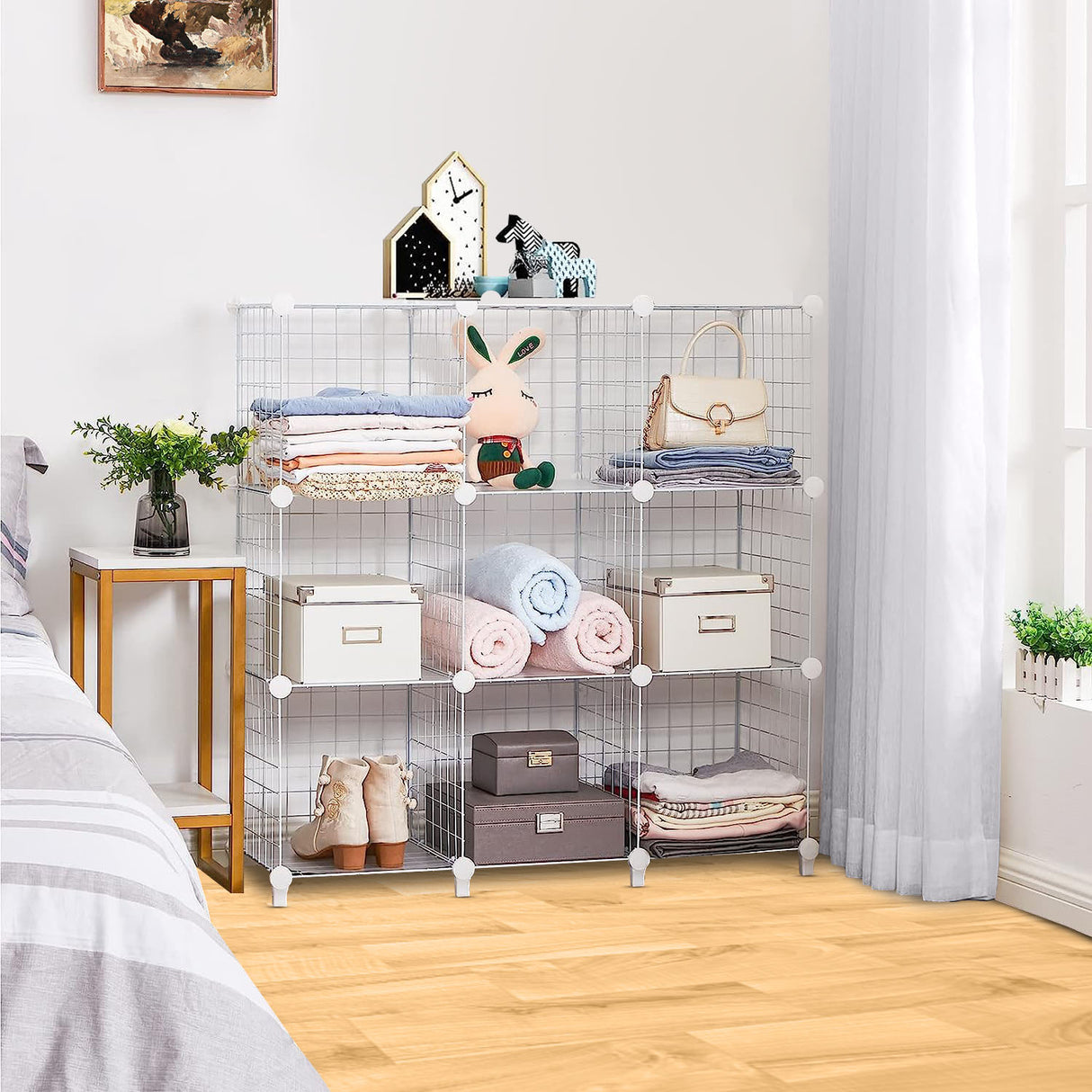 SOGA 2X White Portable 9-Cube 3 Column Storage Organiser Foldable DIY Modular Grid Space Saving Shelf - Cafe Supply