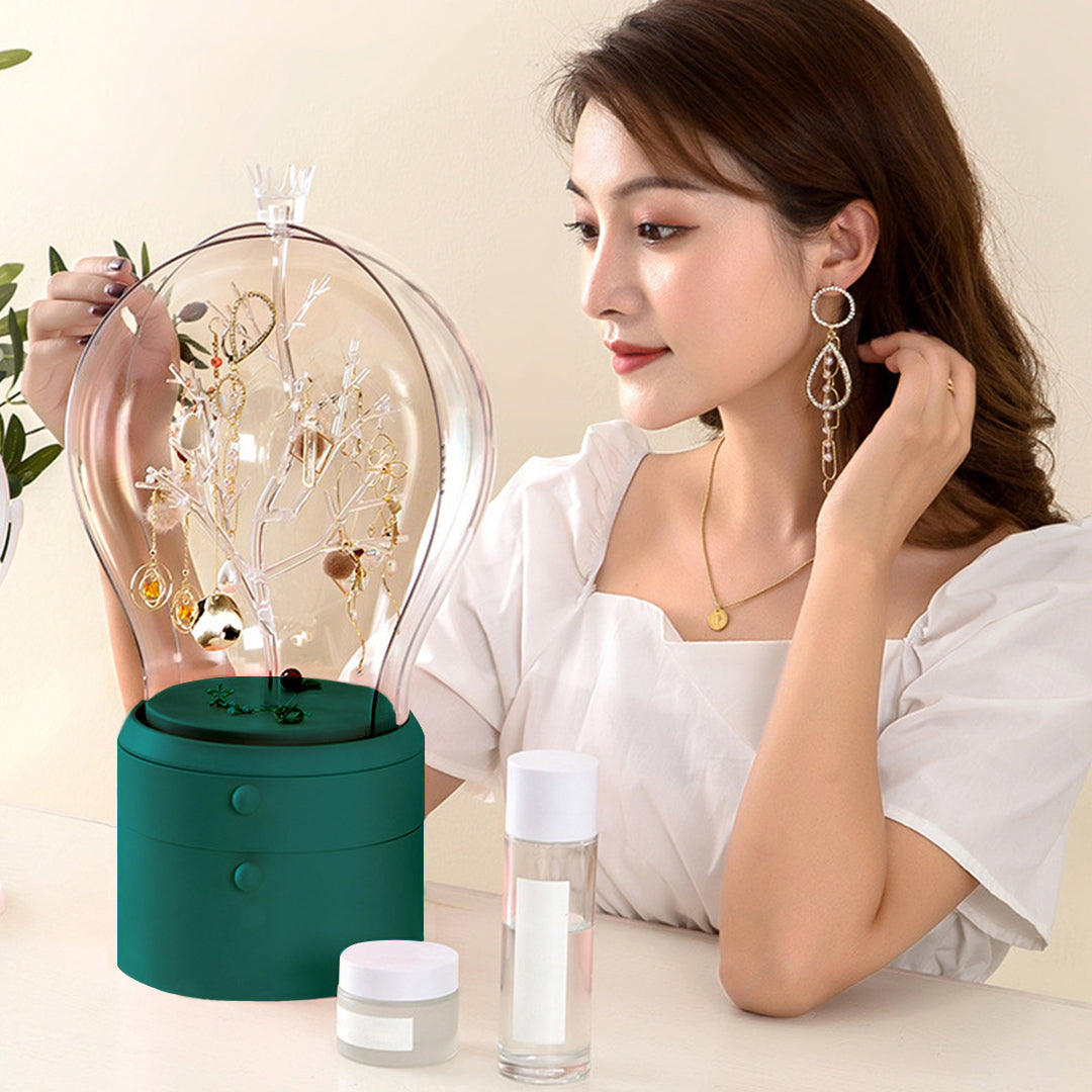 SOGA 2X Green 360 Degree Rotating LED Light 2 Layered Jewelry Storage Box Waterproof Dustproof Accessories Organiser - Cafe Supply