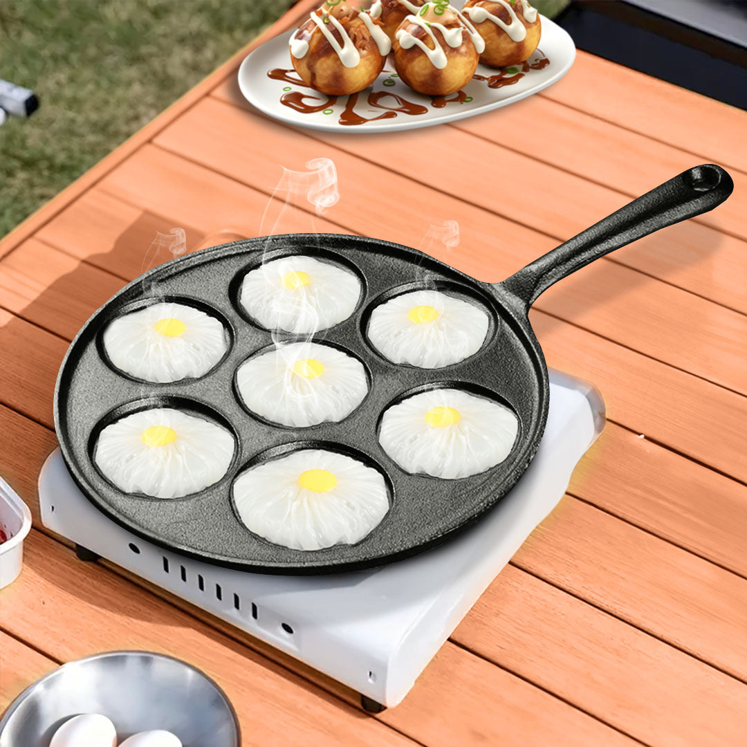 SOGA 23cm Cast Iron Takoyaki Fry Pan Octopus Balls Maker 7 Hole Cavities Grill Mold - Cafe Supply
