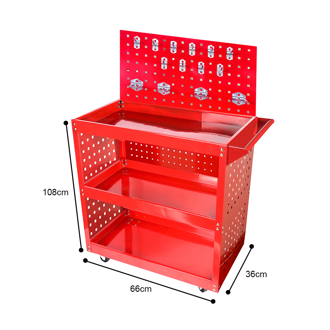 SOGA 2X 3 Tier Tool Storage Cart Portable Service Utility Heavy Duty Mobile Trolley with Porous Side Panels - Cafe Supply