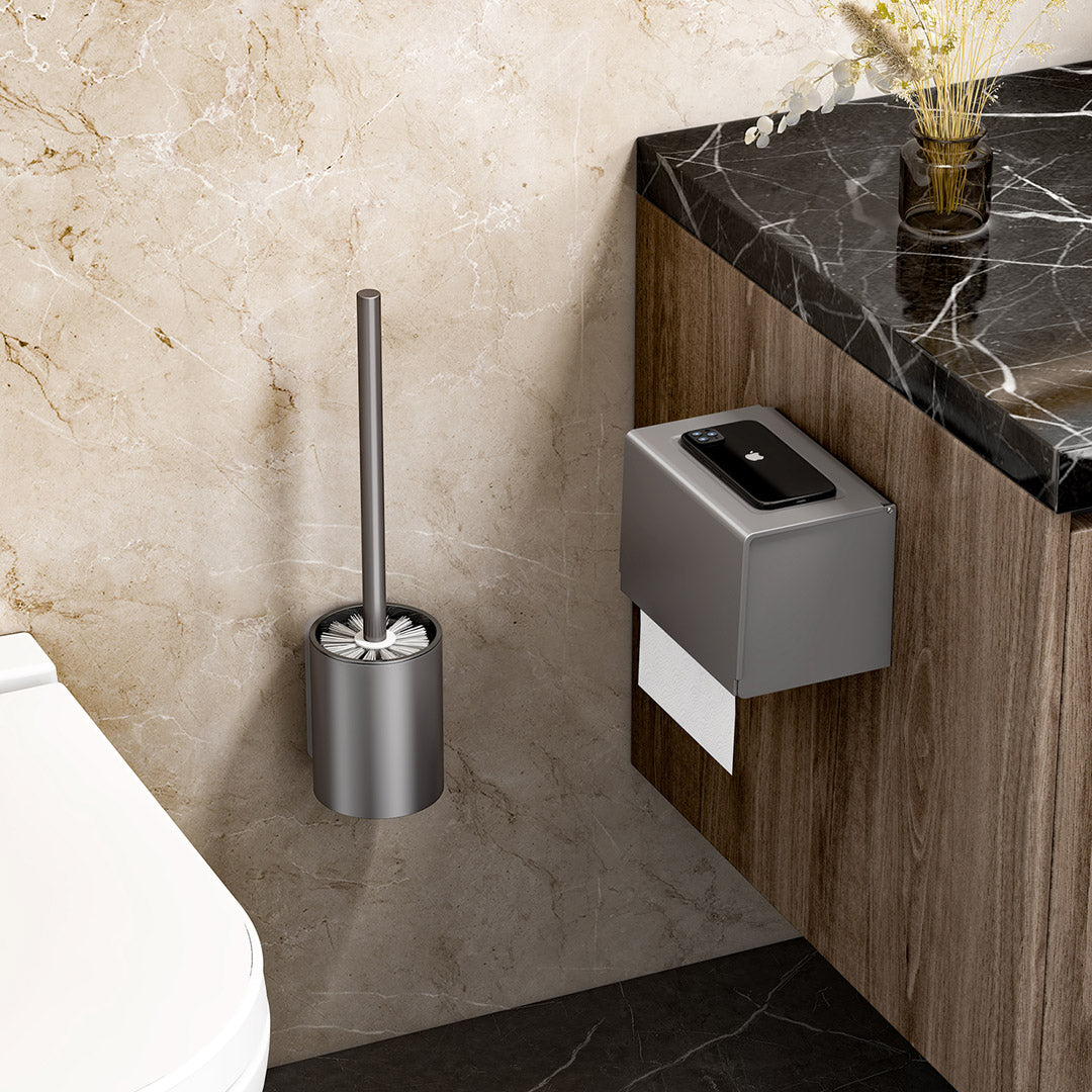 SOGA 2X 27cm Wall-Mounted Toilet Brush with Holder Bathroom Cleaning Scrub Dark Grey - Cafe Supply