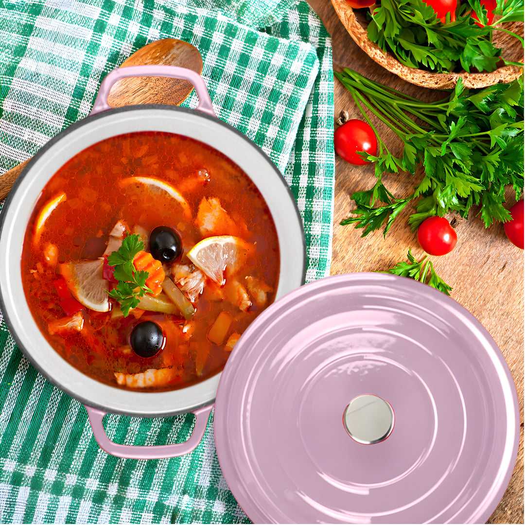 SOGA 2X 22cm Pink Cast Iron Ceramic Stewpot Casserole Stew Cooking Pot With Lid - Cafe Supply