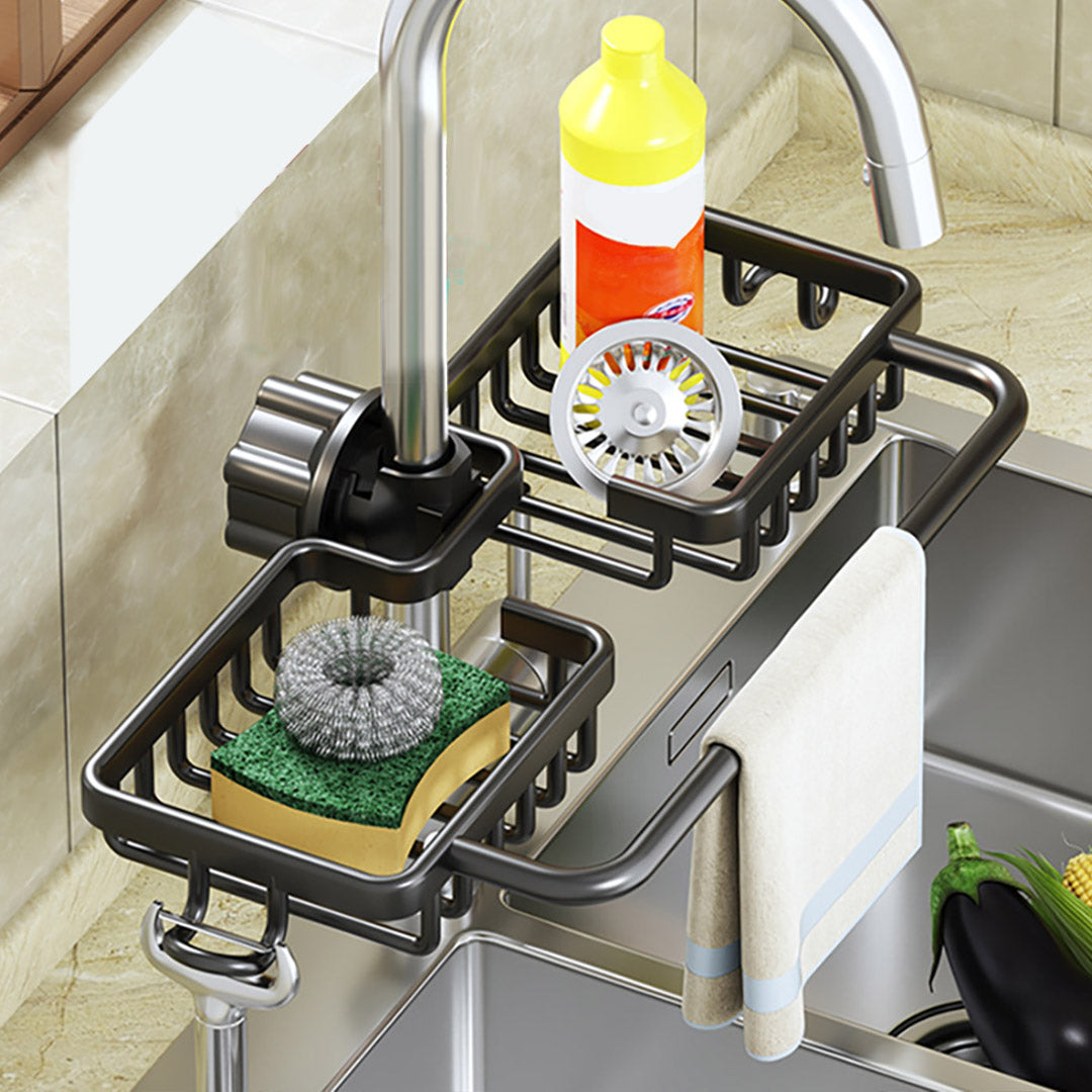 SOGA Black Kitchen Sink Organiser Faucet Soap Sponge Caddy Rack Drainer with Towel Bar Holder - Cafe Supply