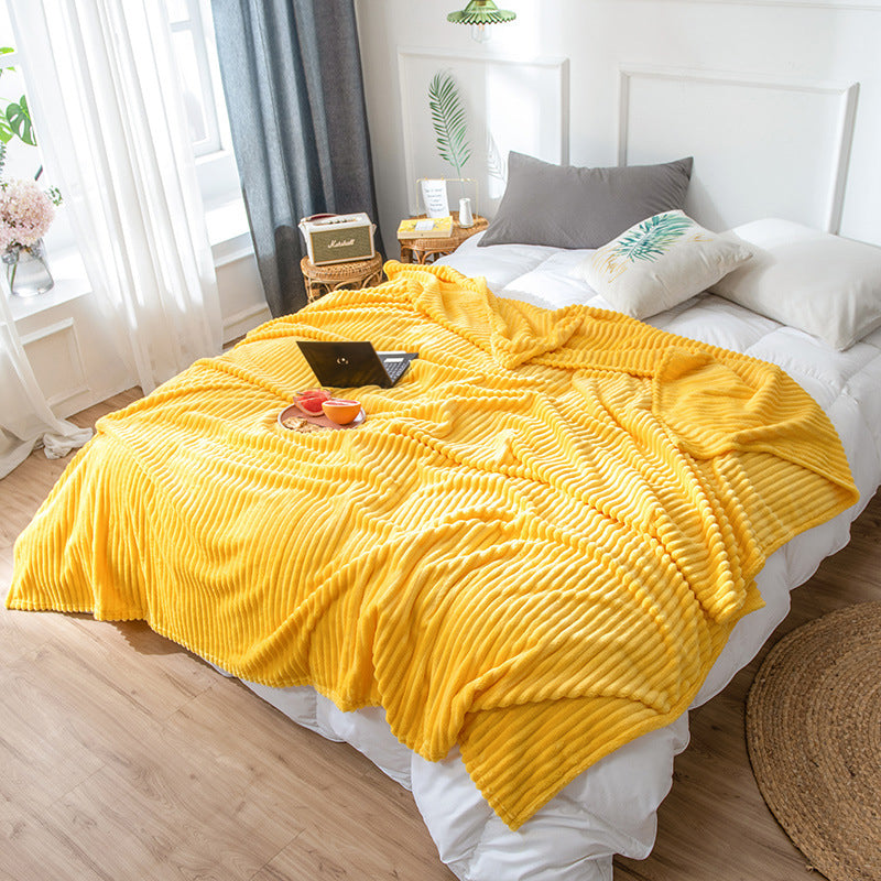 SOGA 2X Yellow Throw Blanket Warm Cozy Striped Pattern Thin Flannel Coverlet Fleece Bed Sofa Comforter - Cafe Supply