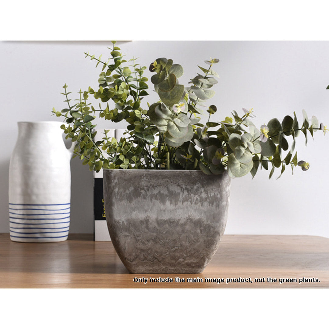 SOGA 2X 32cm Rock Grey Square Resin Plant Flower Pot in Cement Pattern Planter Cachepot for Indoor Home Office - Cafe Supply