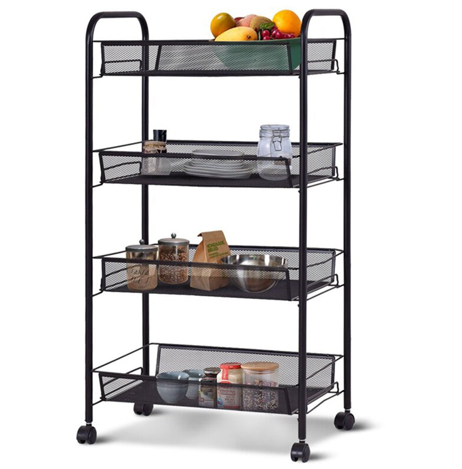 SOGA 2X 4 Tier Steel Black Bee Mesh Kitchen Cart Multi-Functional Shelves Portable Storage Organizer with Wheels - Cafe Supply