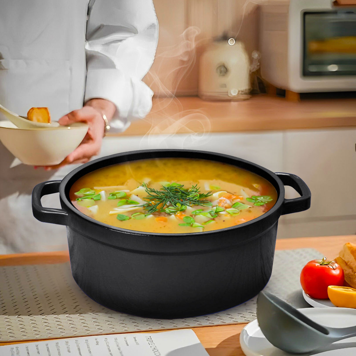 SOGA 2X Cast Iron 24cm Stewpot Casserole Stew Cooking Pot With Lid Black - Cafe Supply