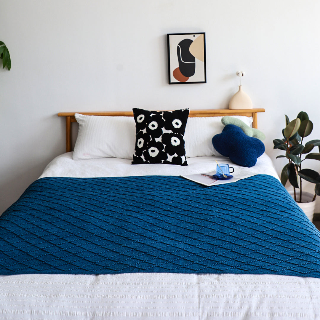 SOGA 2X Royal Blue Diamond Pattern Knitted Throw Blanket Warm Cozy Woven Cover Couch Bed Sofa Home Decor with Tassels - Cafe Supply