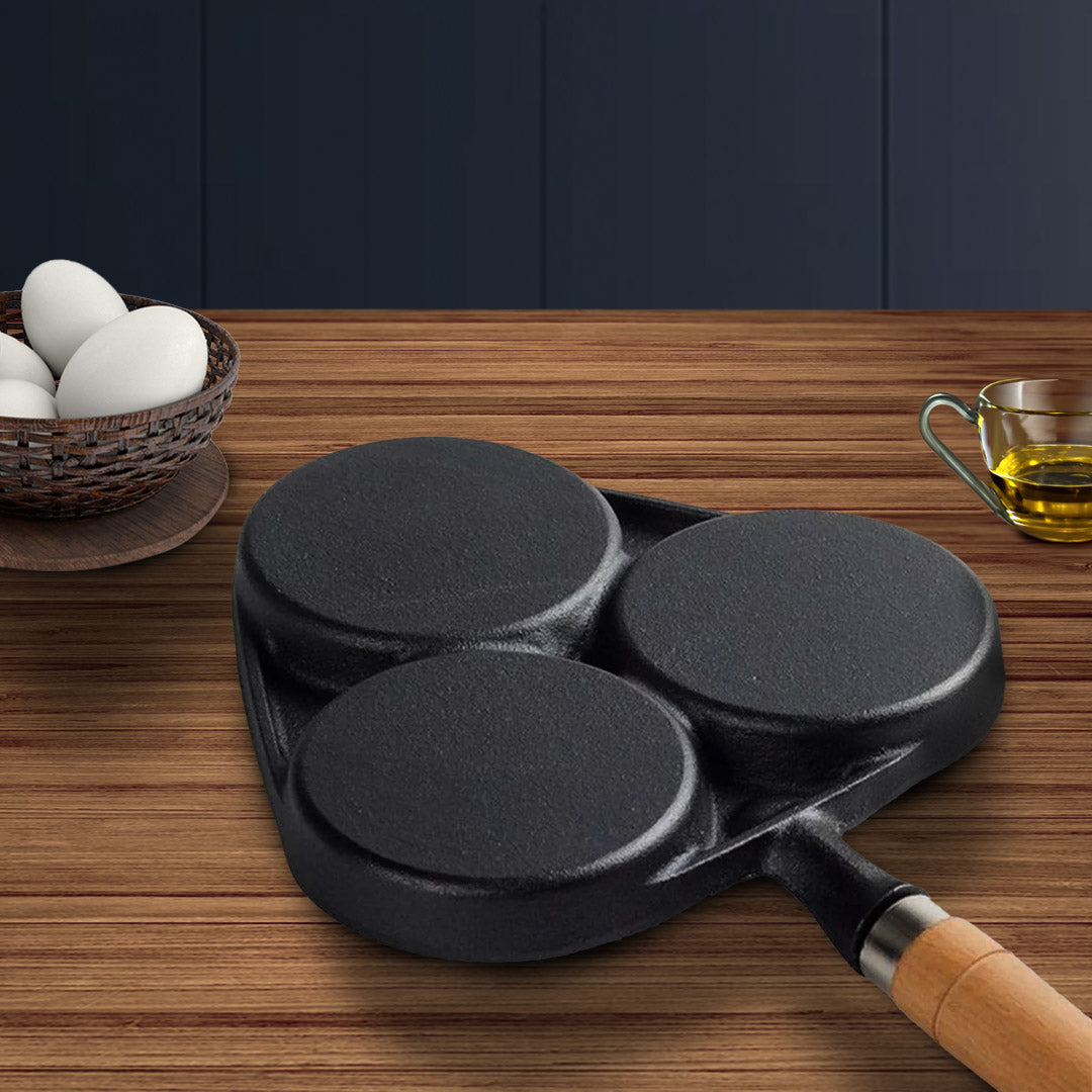 SOGA 3 Mold Cast Iron Breakfast Fried Egg Pancake Omelette Fry Pan - Cafe Supply