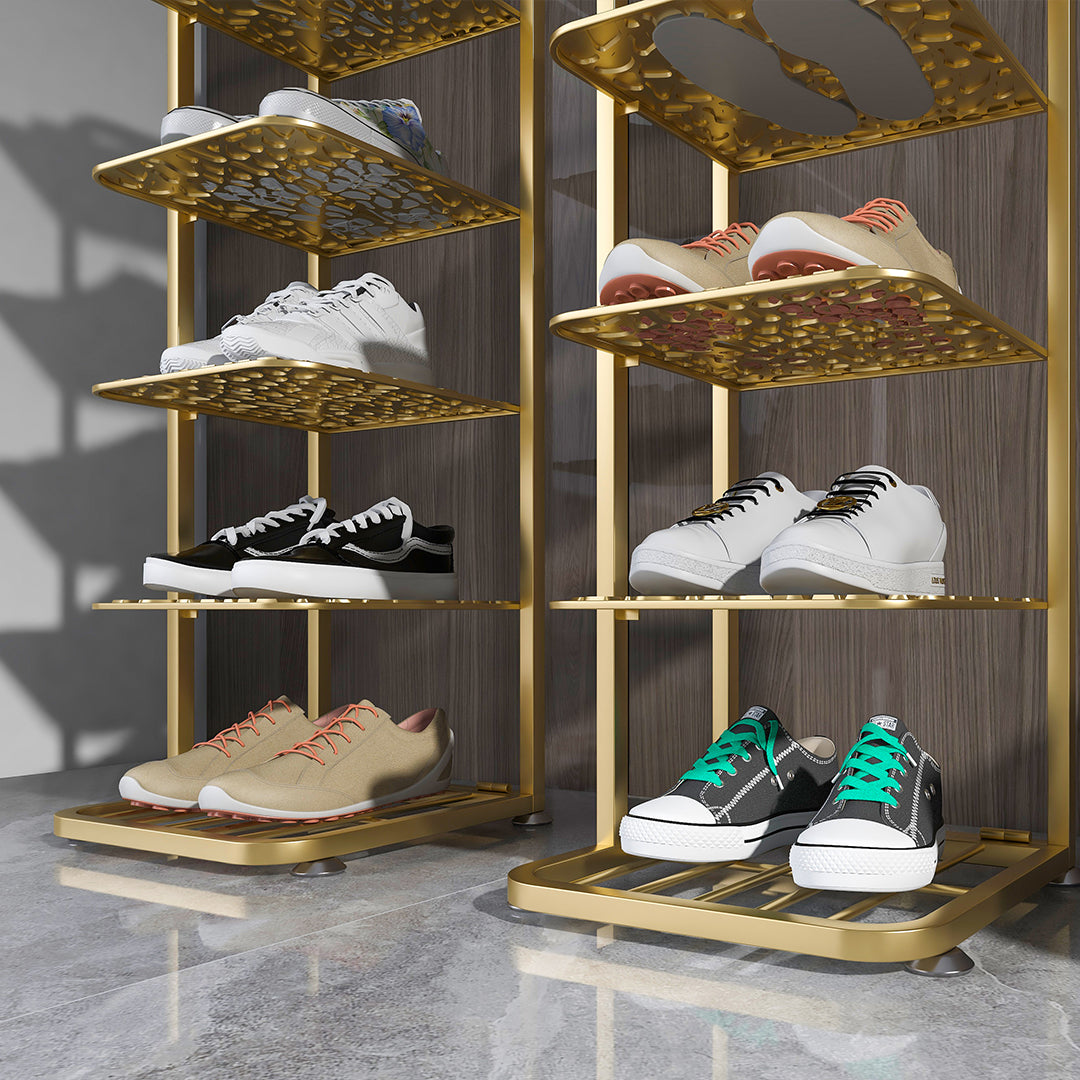 SOGA 2X 5 Tier Gold Plated Metal Shoe Organizer Space Saving Portable Footwear Storage Shelf - Cafe Supply
