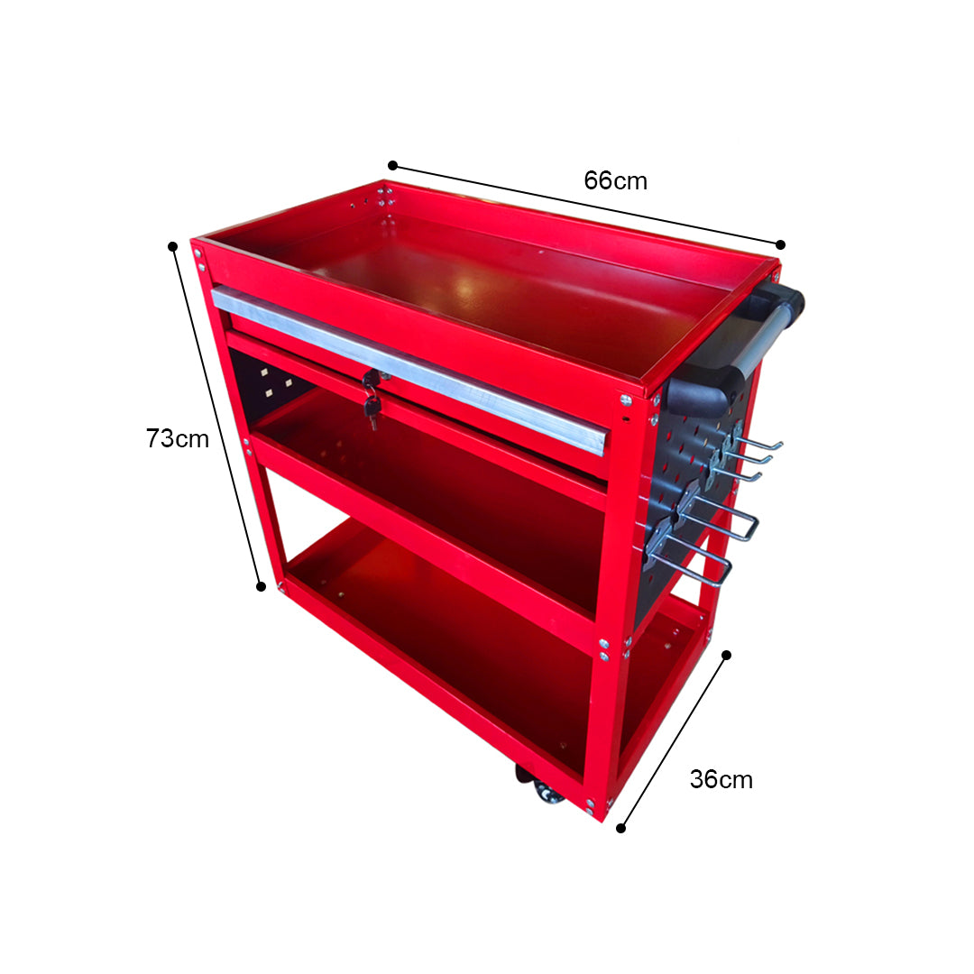 SOGA 2X 3 Tier Tool Storage Cart Portable Service Utility Heavy Duty Mobile Trolley with Drawer and Hooks Red - Cafe Supply