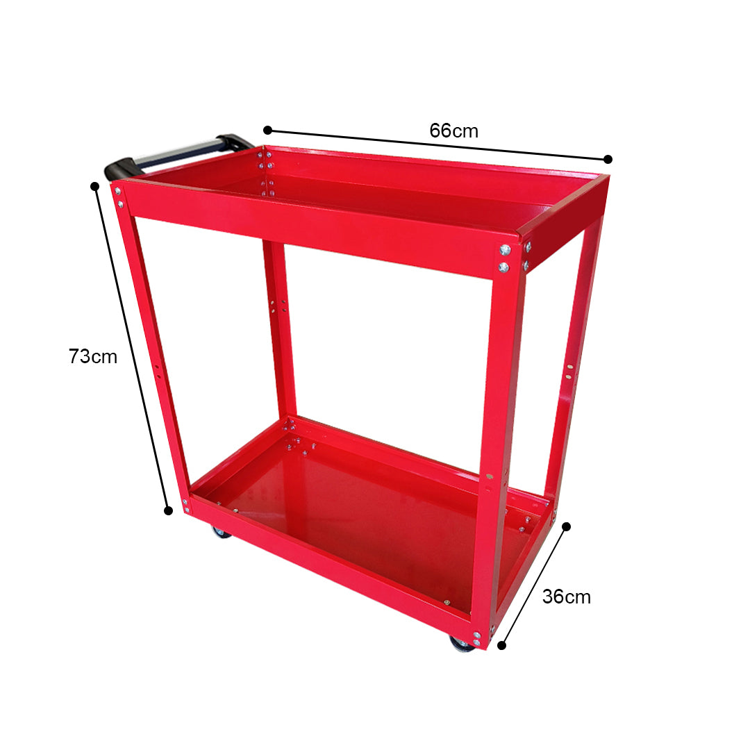SOGA 2 Tier Tool Storage Cart Portable Service Utility Heavy Duty Mobile Trolley Red - Cafe Supply