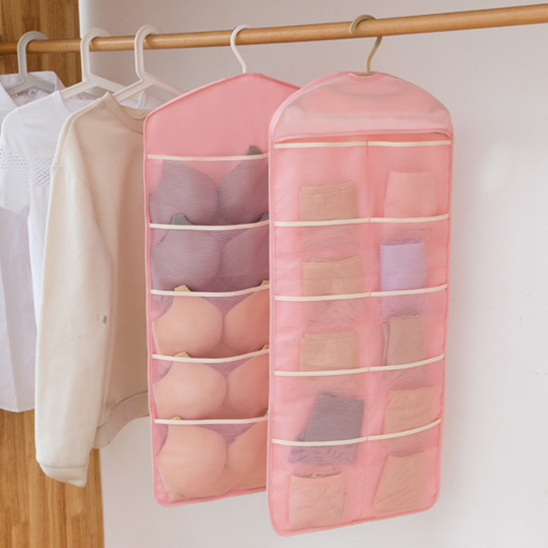 SOGA 2X Pink Double Sided Hanging Storage Bag Underwear Bra Socks Mesh Pocket Hanger Home Organiser - Cafe Supply