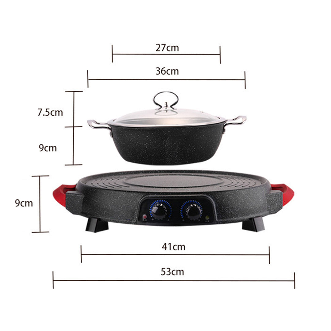 SOGA 2X 2 in 1 Electric Stone Coated Teppanyaki Grill Plate Steamboat Hotpot - Cafe Supply
