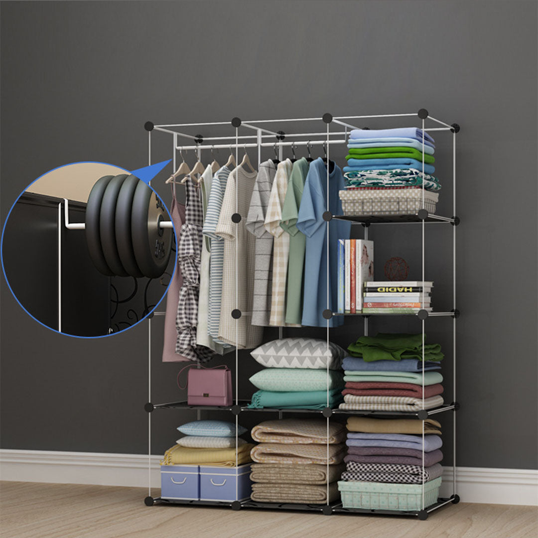 SOGA 10 Cubes Black Portable Wardrobe Divide-Grid Modular Storage Organiser Foldable Closet with Doors - Cafe Supply