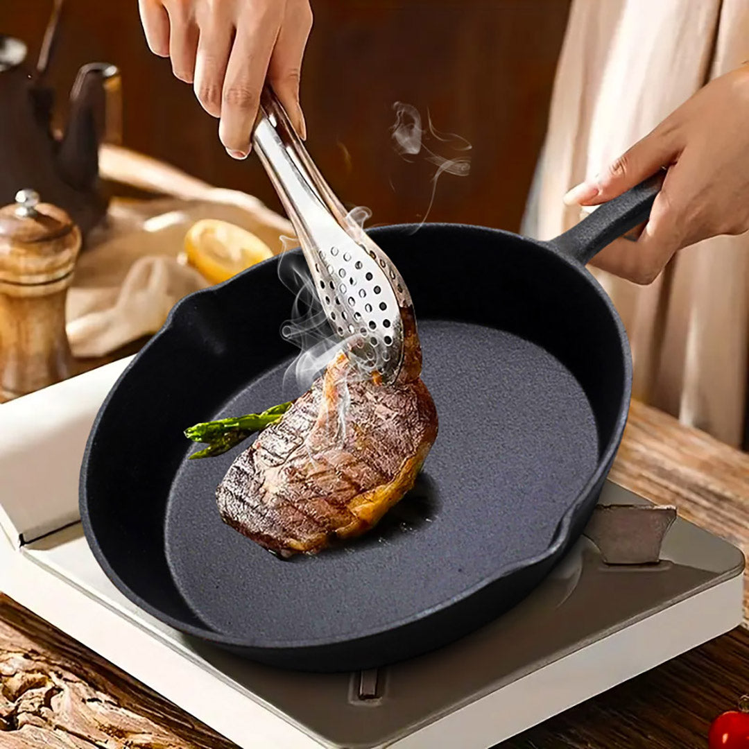 SOGA 2X 26cm Round Cast Iron Frying Pan Skillet Steak Sizzle Platter with Handle - Cafe Supply
