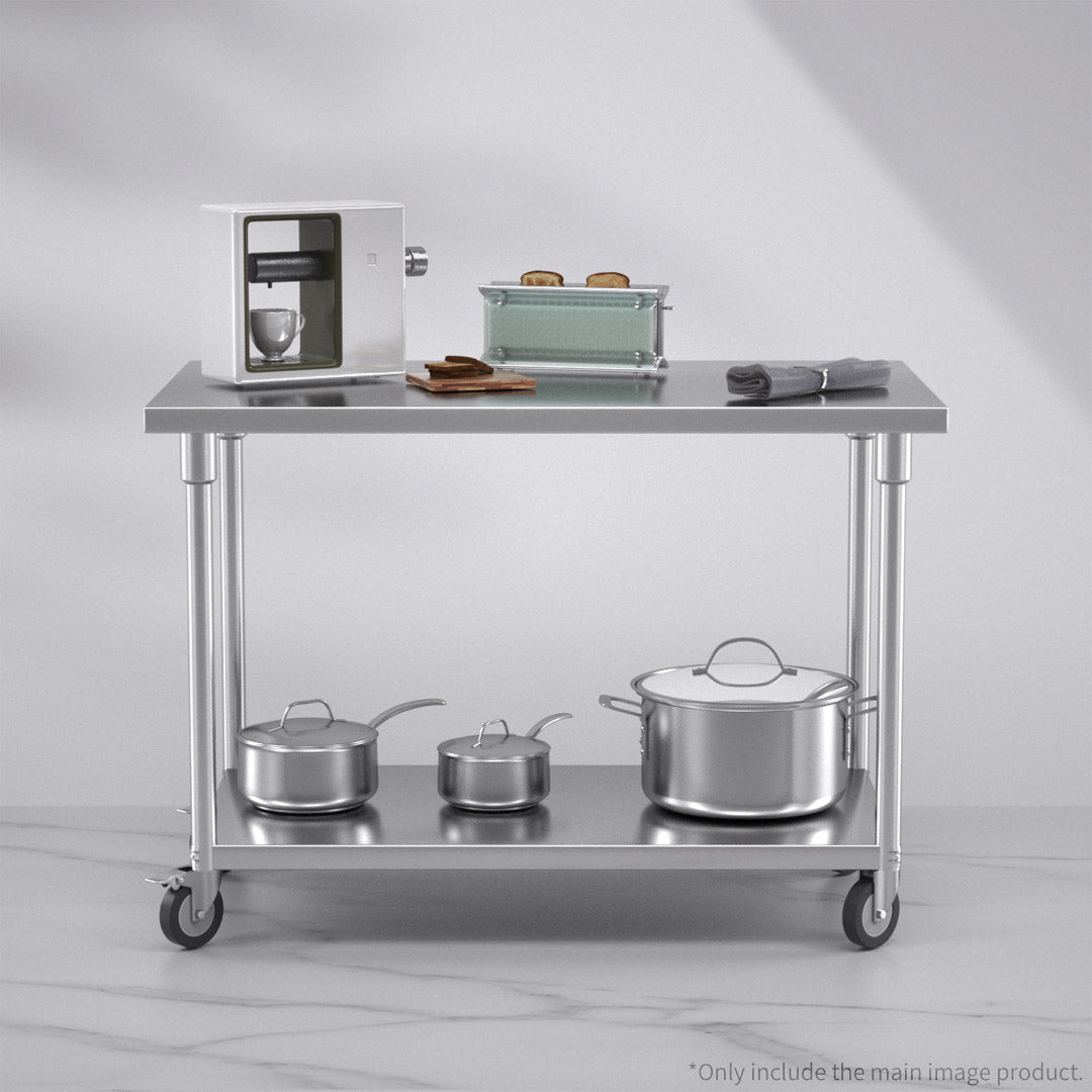SOGA 120cm Commercial Catering Kitchen Stainless Steel Prep Work Bench Table with Wheels - Cafe Supply