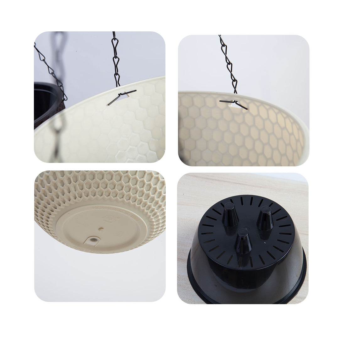 SOGA White Small Hanging Resin Flower Pot Self Watering Basket Planter Outdoor Garden Decor - Cafe Supply