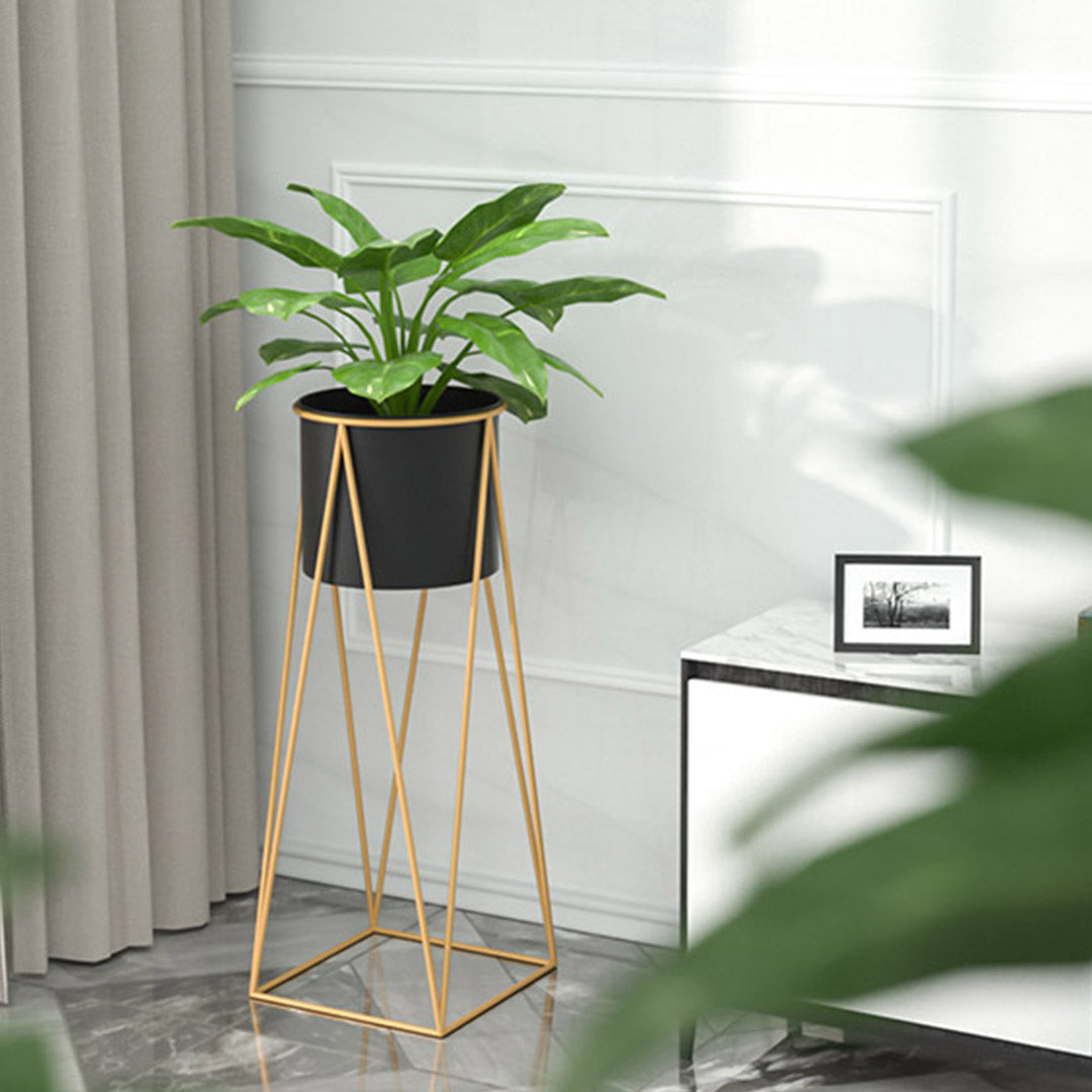 SOGA 2X 50cm Gold Metal Plant Stand with Black Flower Pot Holder Corner Shelving Rack Indoor Display - Cafe Supply