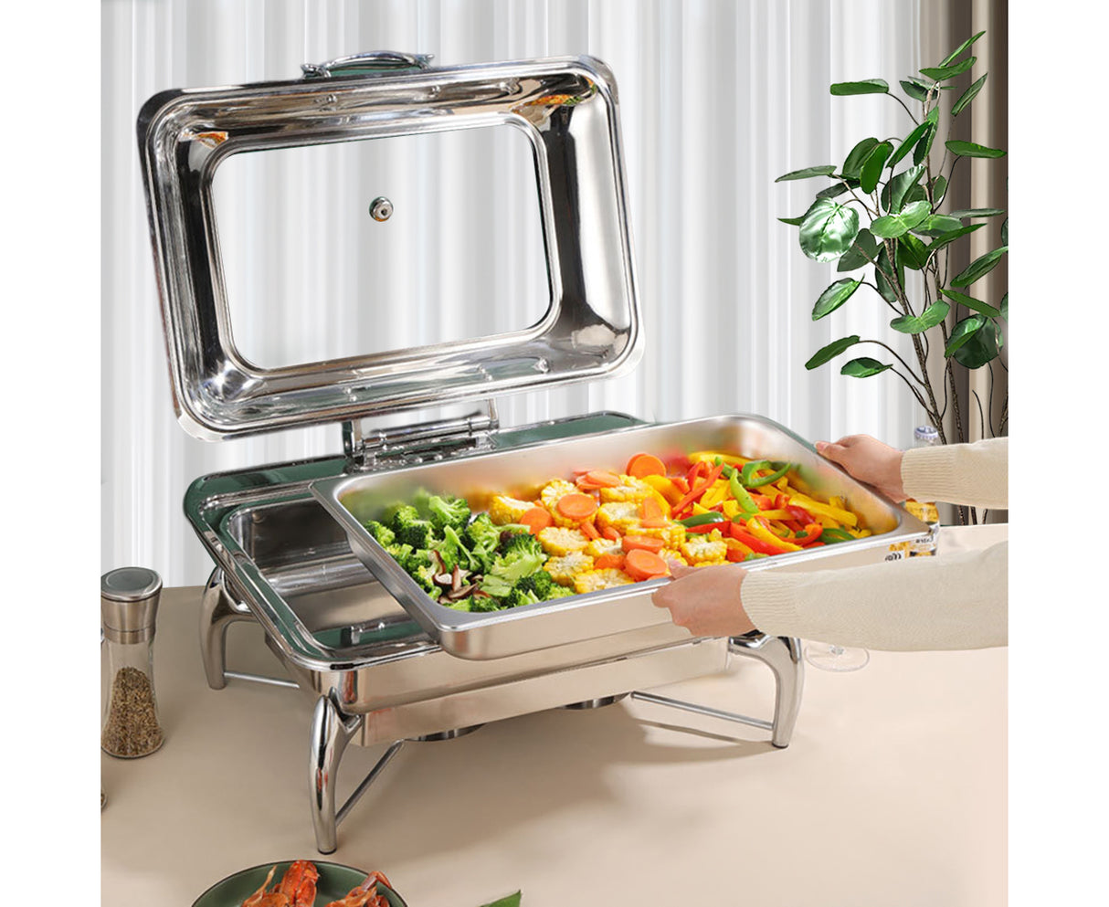 SOGA Stainless Steel Rectangular Chafing Dish Tray Buffet Cater Food Warmer Chafer with Top Lid - Cafe Supply