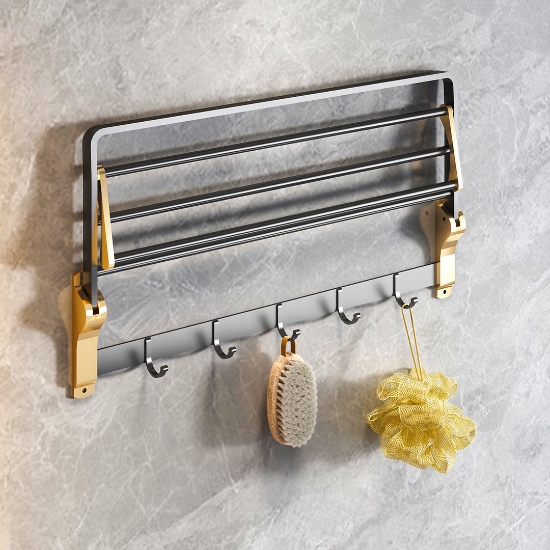 SOGA 63cm Wall-Mounted Double Pole Towel Holder Bathroom Organiser Rail Hanger with Hooks - Cafe Supply