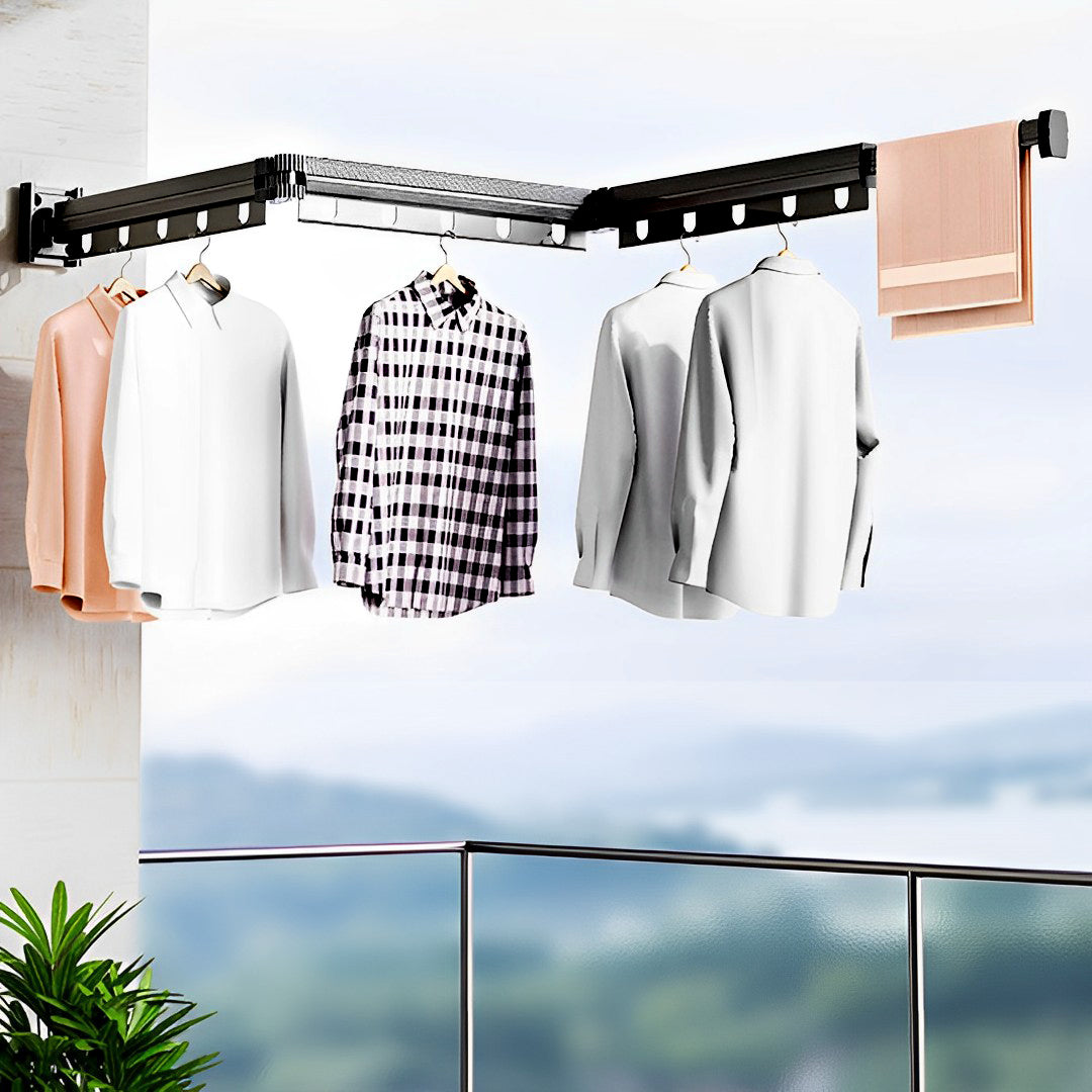 SOGA 2X 127.5cm Wall-Mounted Clothing Dry Rack Retractable Space-Saving Foldable Hanger - Cafe Supply