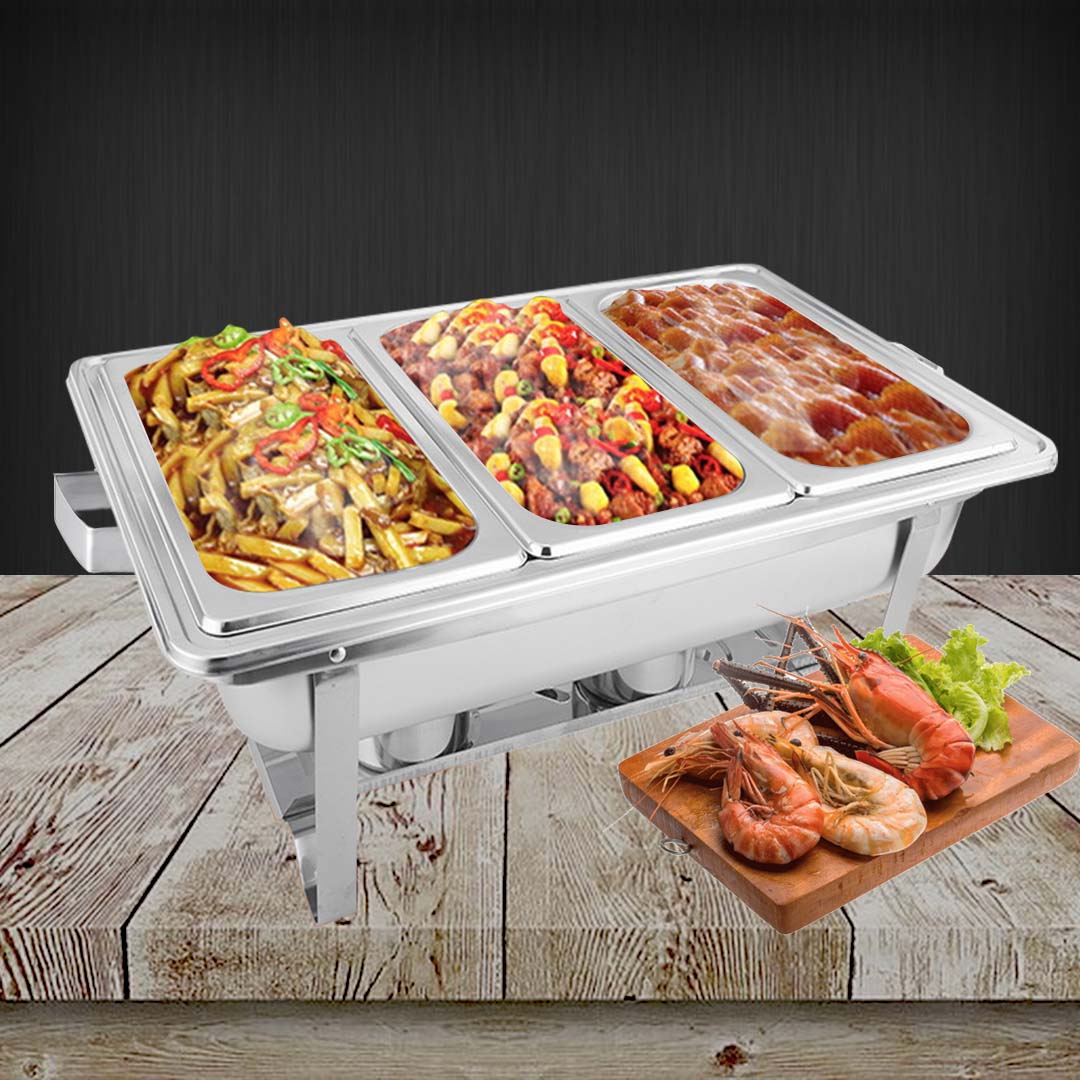 SOGA 2X 3L Triple Tray Stainless Steel Chafing Food Warmer Catering Dish - Cafe Supply