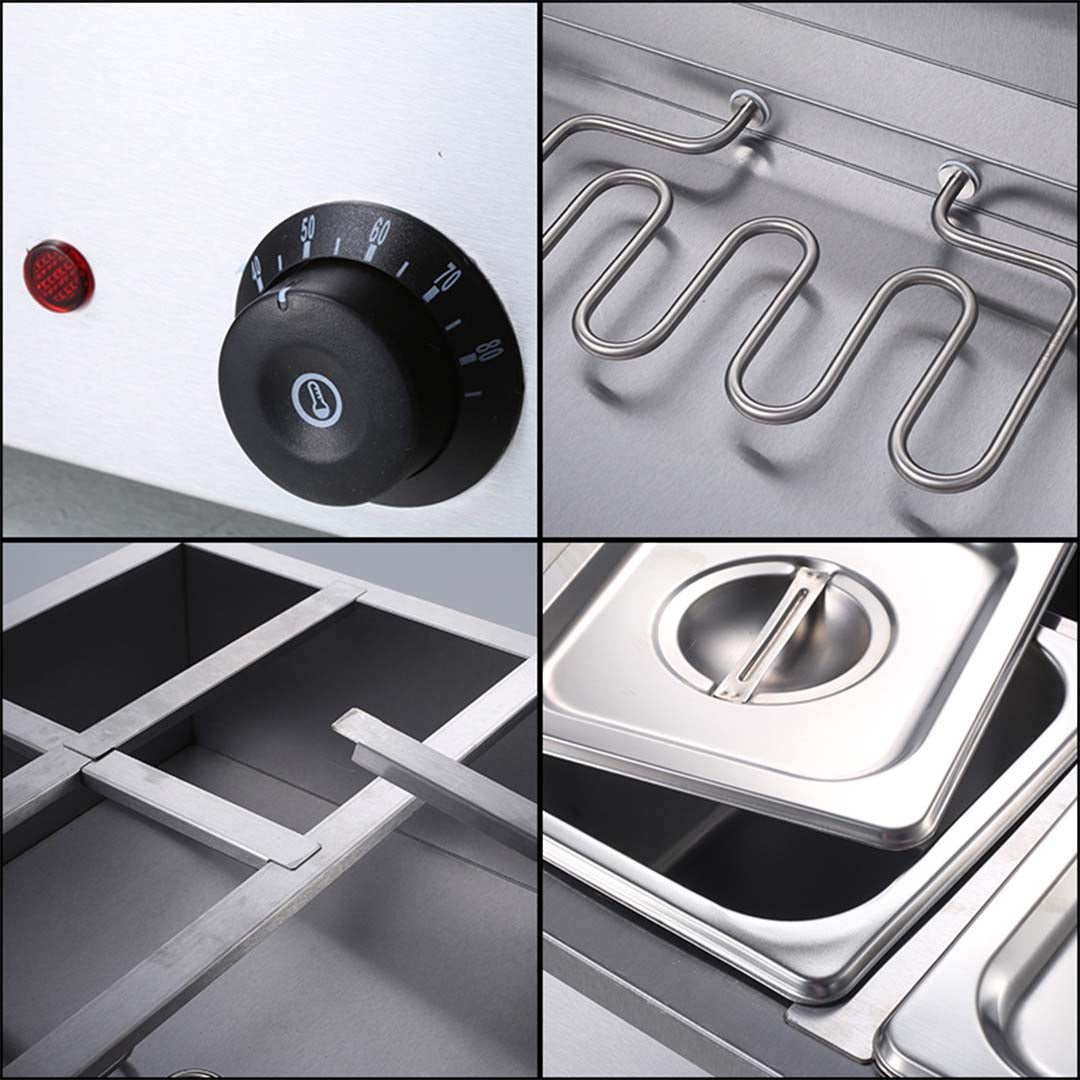 SOGA 2X Stainless Steel 3 X 1/2 GN Pan Electric Bain-Marie Food Warmer with Lid - Cafe Supply