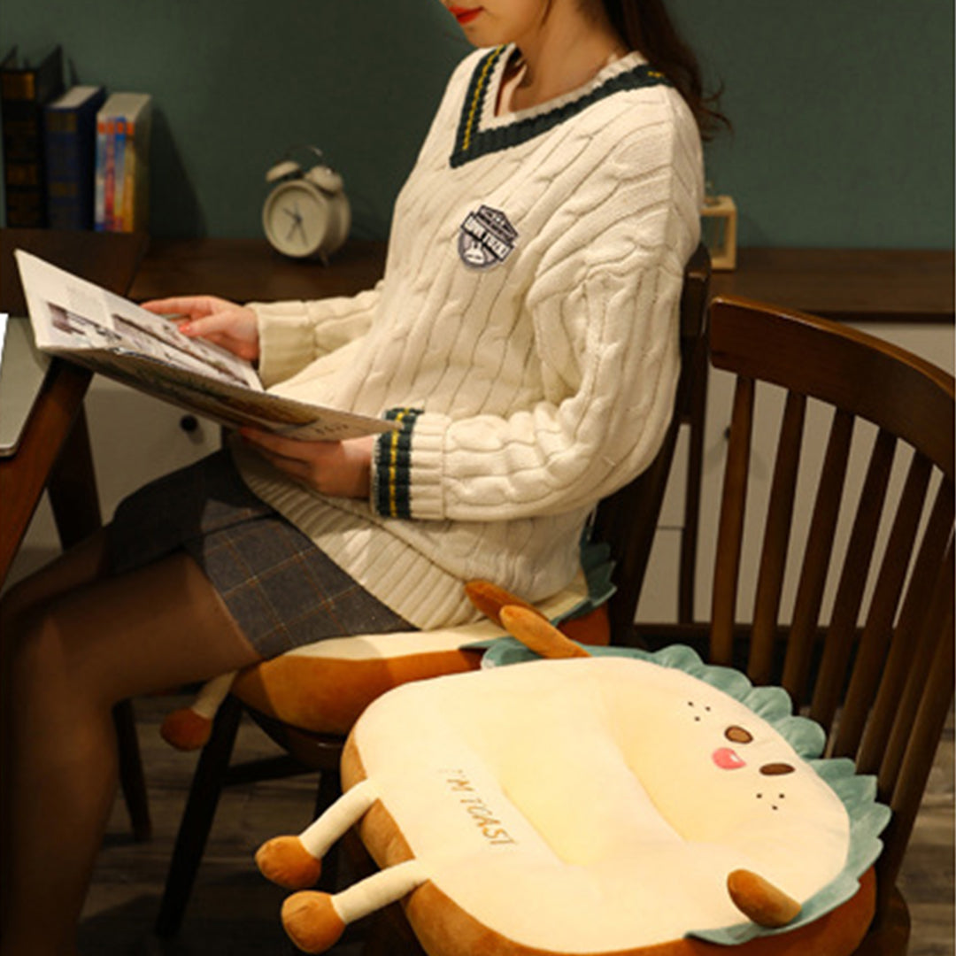 SOGA Cute Face Toast Bread Cushion Stuffed Car Seat Plush Cartoon Back Support Pillow Home Decor - Cafe Supply