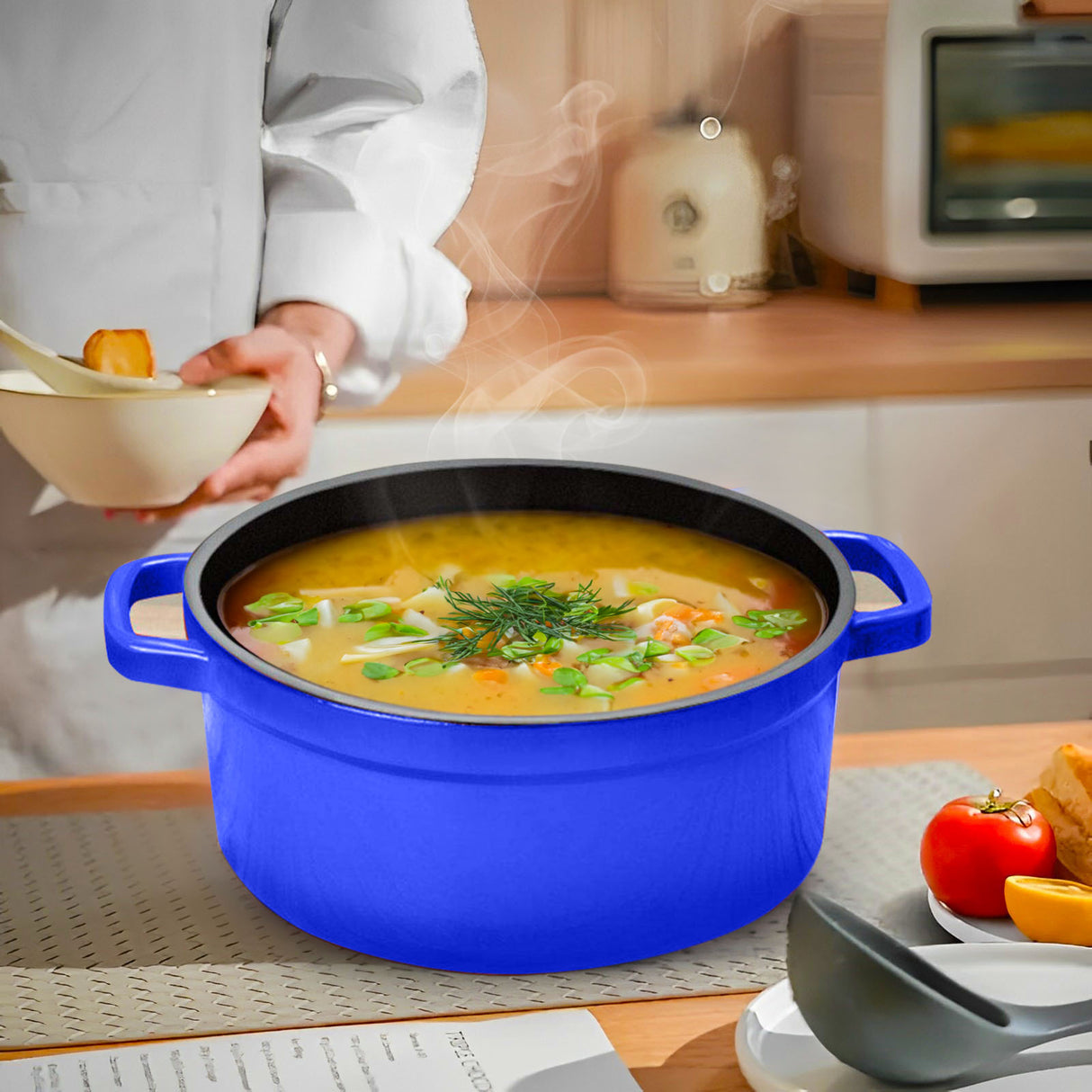 SOGA 2X Cast Iron 24cm Enamel Porcelain Stewpot Casserole Stew Cooking Pot With Lid Blue - Cafe Supply