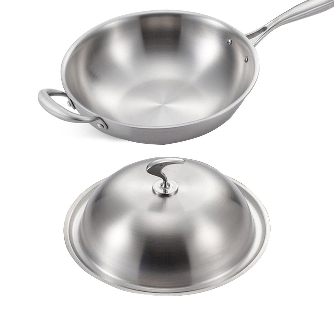 SOGA 2X 18/10 Stainless Steel Fry Pan 34cm Frying Pan Top Grade Skillet with Helper Handle and Lid - Cafe Supply