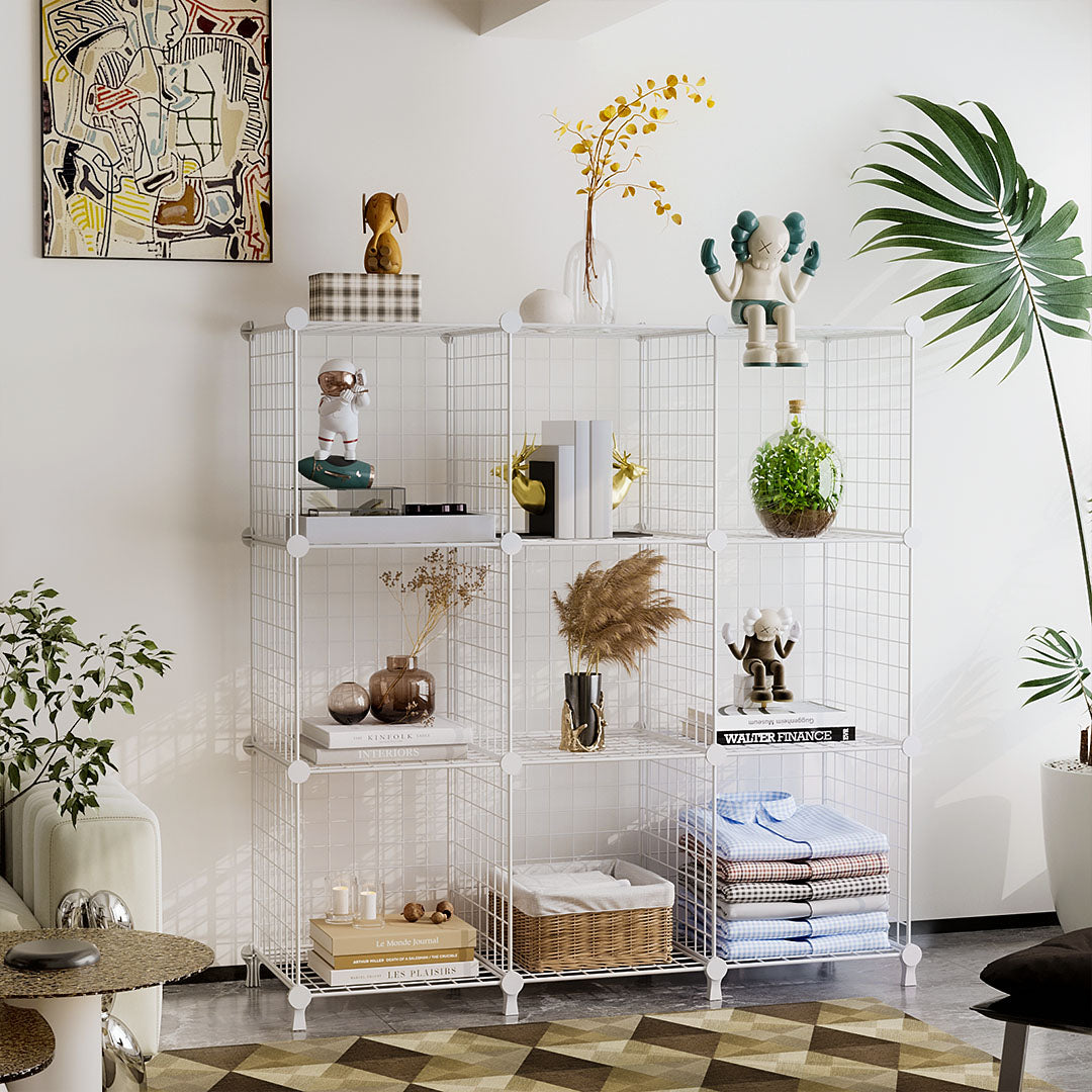 SOGA 2X White Portable 9-Cube 3 Column Storage Organiser Foldable DIY Modular Grid Space Saving Shelf - Cafe Supply