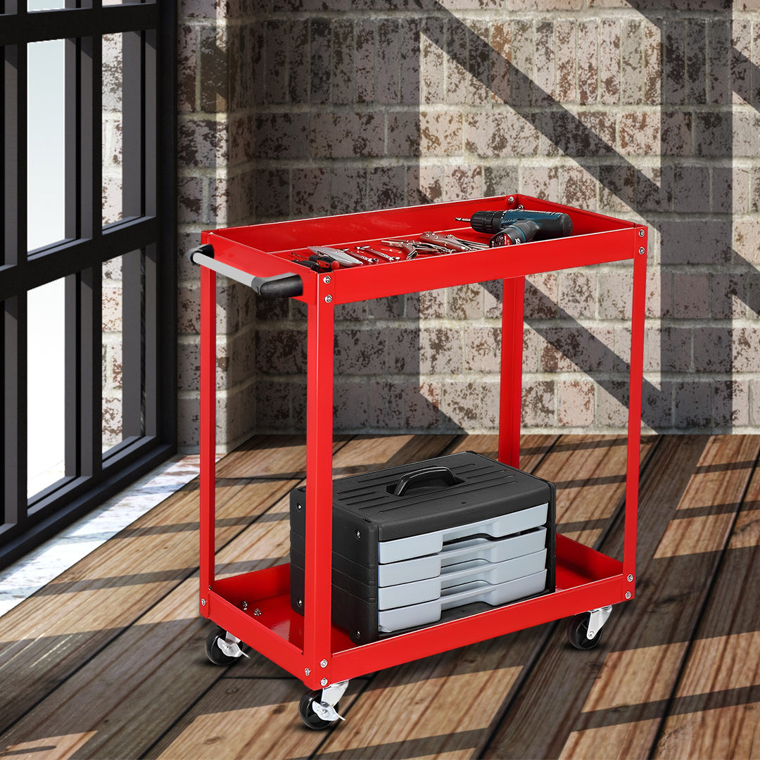 SOGA 2 Tier Tool Storage Cart Portable Service Utility Heavy Duty Mobile Trolley Red - Cafe Supply