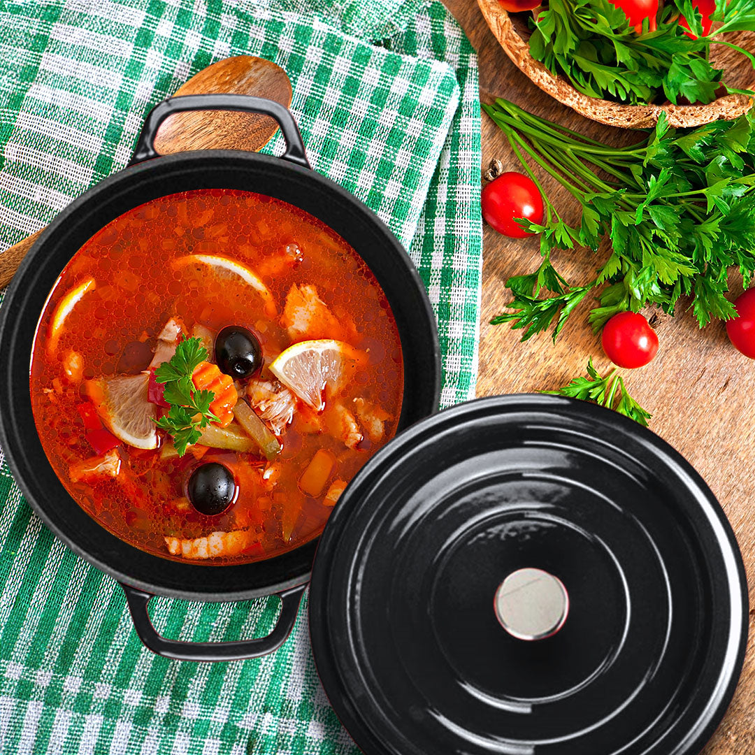 SOGA Cast Iron 24cm Stewpot Casserole Stew Cooking Pot With Lid 3.6L Black - Cafe Supply