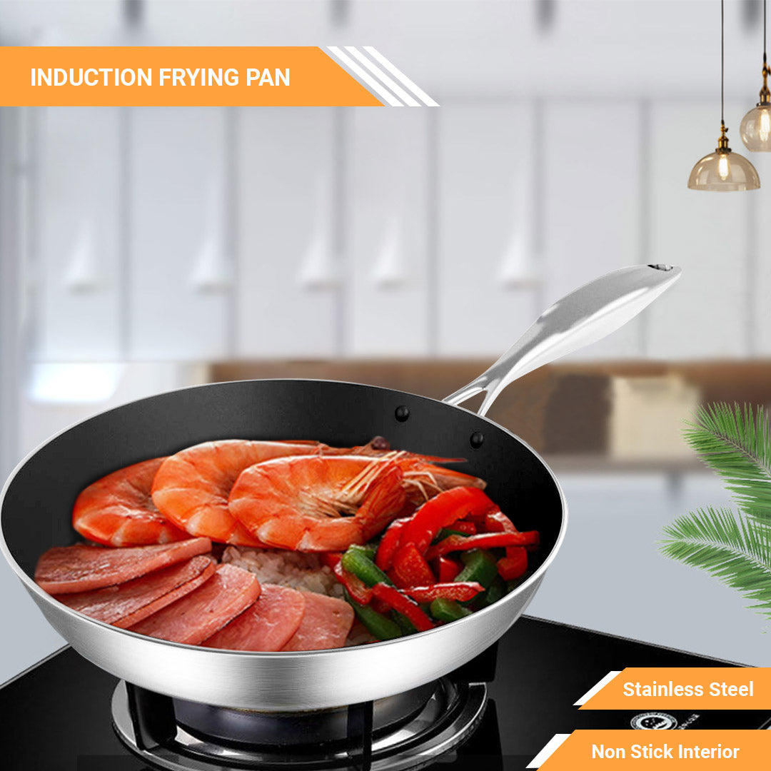 SOGA Stainless Steel Fry Pan 30cm Frying Pan Induction FryPan Non Stick Interior - Cafe Supply
