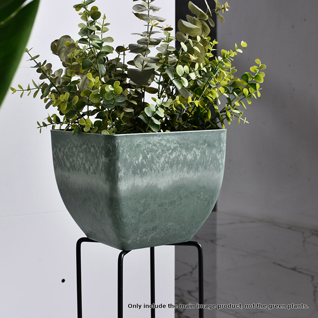 SOGA 2X 32cm Green Grey Square Resin Plant Flower Pot in Cement Pattern Planter Cachepot for Indoor Home Office - Cafe Supply