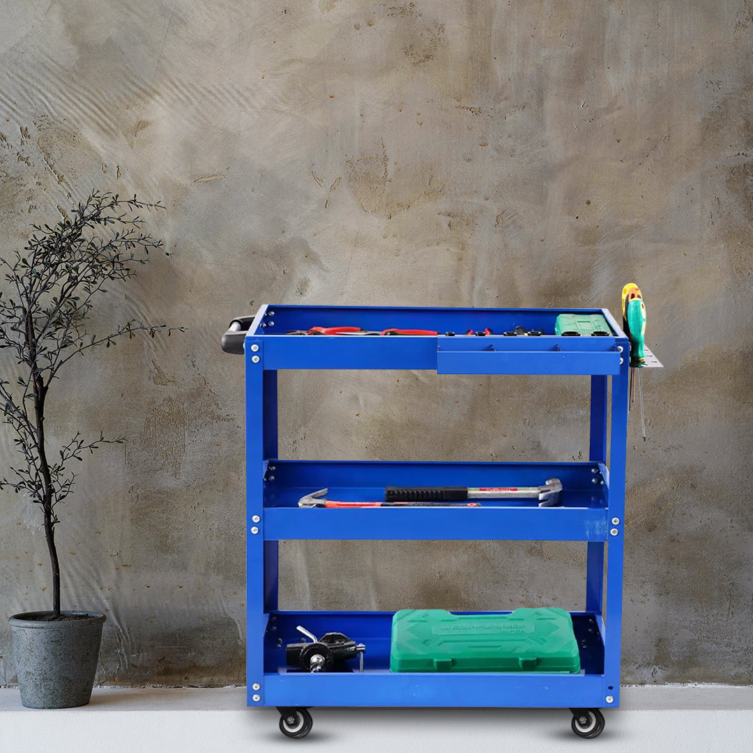 SOGA 2X 3 Tier Tool Storage Cart Portable Service Utility Heavy Duty Mobile Trolley Blue - Cafe Supply
